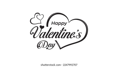 Happy Valentine's Day banner. Valentine's Day greeting card template with typography text Happy Valentine`s Day and heart symbols in black color on a white background. Vector illustration
