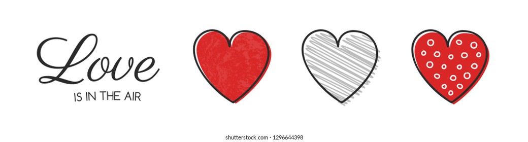 Happy Valentine's Day banner with hand drawn hearts. Vector