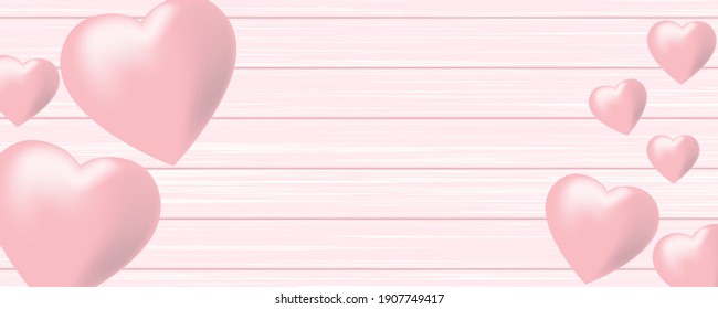 Happy Valentine's Day banner with hearts on pink background. Valentine's Day card