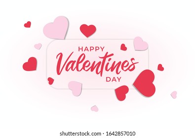 Happy Valentine's Day banner. Holiday background design with big Origami Hearts, poster, flyer, greeting card, header for website