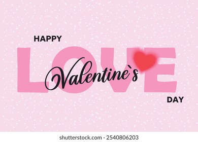 Happy Valentine's Day banner. Holiday background design love text and heart on pink background. Horizontal poster, flyer, greeting card, header for website