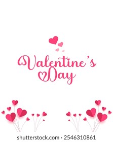 Happy Valentine's Day banner. Holiday background design with a big heart made of pink, red, and Origami Hearts background. Horizontal poster, flyer, greeting card, header for website