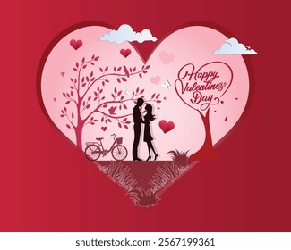 Happy Valentine's Day banner. Holiday background design with big heart made of pink, red. Horizontal poster, flyer, greeting card.