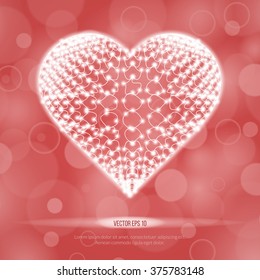 Happy Valentines day banner. Holiday design. Abstract heart. Dots connection. Futuristic technology style. Flying dots. Love is in the air. Valentines day card. Abstract vector mesh heart. Shiny heart