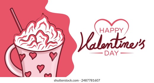 Happy Valentine's Day Banner with a ice cream mug