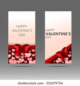Happy Valentine's day banner illustration with hearts and red bow.