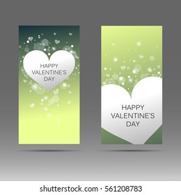 Happy Valentine's Day banner on green background, vector illustration.