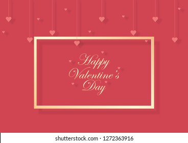 Happy valentine's day banner. Paper cut red heart hanging in the air, colored pastel background. Holiday design for valentines day greeting card, banner, paper cutout art style. Vector illustration