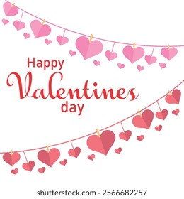 happy valentine's day banner with pink heart garland and cheerful design