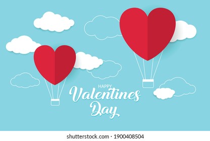 Happy Valentines day banner postcard vintage lettering background design elements cut paper heart style.Vector illustration.