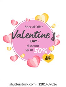 Happy Valentine's Day, Banner, poster, or flyer design, Valentine design for online shop or mobile app, discount for valentine's day.