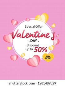 Happy Valentine's Day, Banner, poster, or flyer design, Valentine design for online shop or mobile app, discount for valentine's day.