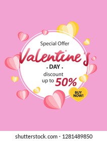 Happy Valentine's Day, Banner, poster, or flyer design, Valentine design for online shop or mobile app, discount for valentine's day.