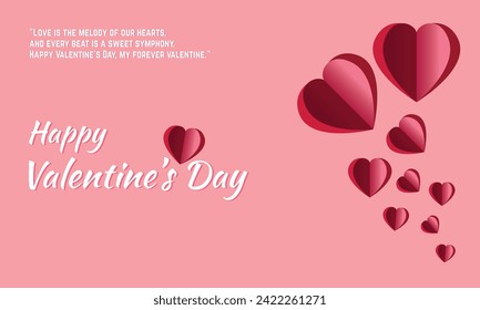 Happy Valentine's Day Banner or Poster for social media or Web. Vector isolated illustration, on Pink background with hearts and valentines day text and a beautiful quote on valentines day.