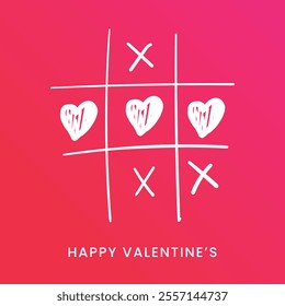 Happy Valentine's Day banner, poster with heart tic tac toe game background