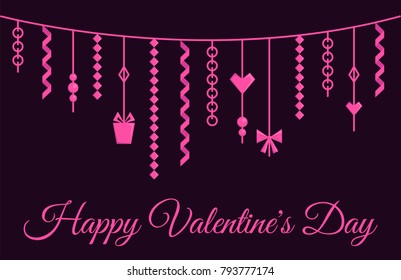 Happy Valentine's Day banner, poster, greeting card. Garland, decoration. Vector illustration.
