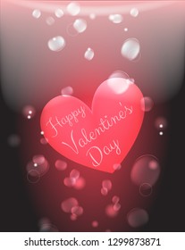 Happy Valentine's Day  banner with  red heart and bubbles