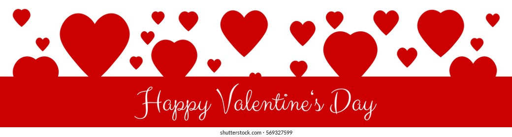 Happy Valentines Day banner with red and white hearts, white background