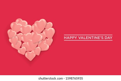Happy Valentine's Day banner. Romantic design composition, realistic 3d heart balloon Holiday gift card. vector eps10