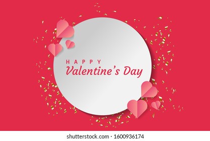 Happy Valentine's Day banner. Romantic design composition, realistic 2d heart. vector eps10