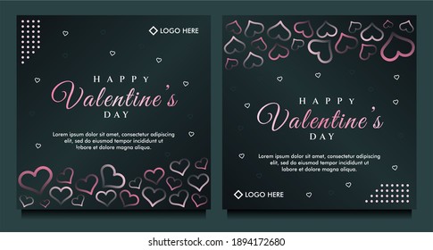 happy Valentine's day banner, social media post template with abstract pink heart ornament