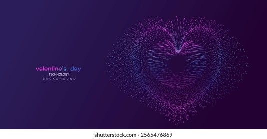 Happy Valentine's Day banner technology background. Love ai particles futuristic dotted heart vector.