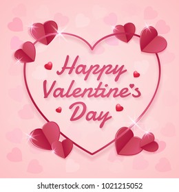 happy valentines day banner template typography and hearts on pink background decoration for flyers, poster, web, banner, and card vector illustration