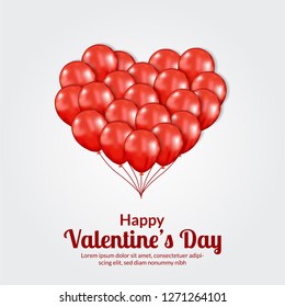 Happy valentine's day banner template with flying helium hearth pink balloon. Vector illustration