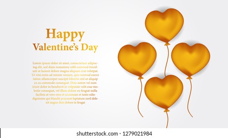 happy valentine's day banner template with 3D hearth golden balloon. vector illustration. love romance luxury