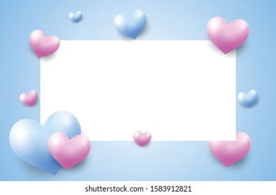 Happy Valentine's Day banner template. Vector illustration with breathtaking images on a blue background. Creative Concept Design Celebration Valentines Day. Space copy text Area.