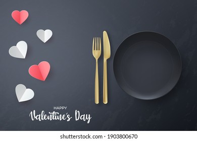 Happy Valentines Day Banner Template. Vector Illustration With Pink Paper Hearts. Food Social Media Post Or Greeting Card.