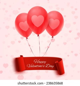 Happy Valentine's day banner with three balloons. Valentine's Day greeting card. Vector illustration