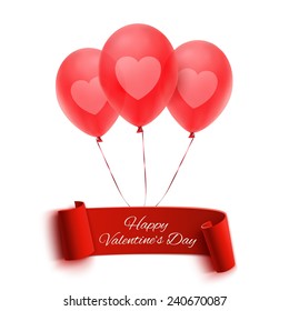 Happy valentines day banner with three balloons. Valentine's Day greeting card. Vector illustration