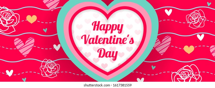 Happy Valentine's Day Banner vector design. Heart shape on sweet valentine pattern background.