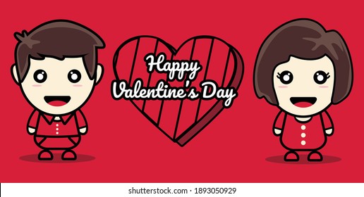Happy Valentine's day banner vector illustration cute couple cute mascot 