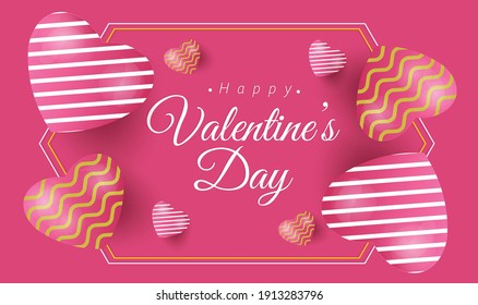 Happy Valentine's Day banner with white pink and yellow luxury hearts