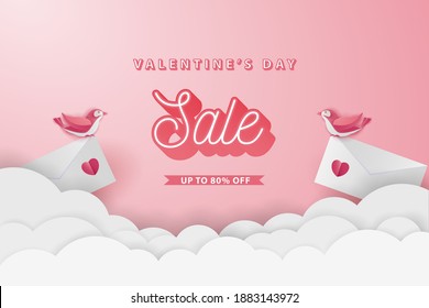 happy valentine's day banners sale promotion and discount, paper cut style with editable text effect. Premium Vector