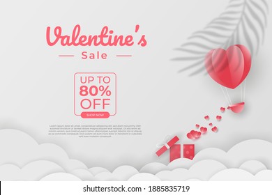 happy valentine's day banners sale promotion and discount, paper cut art style. Premium Vector