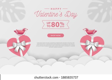 happy valentine's day banners sale promotion and discount, paper cut art style. Premium Vector