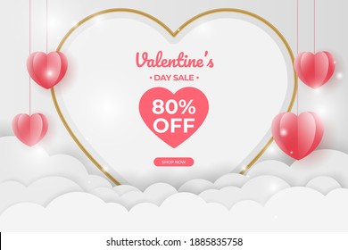happy valentine's day banners sale promotion and discount, paper cut art style. Premium Vector
