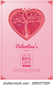 happy valentine's day banners sale promotion and discount, paper cut art style. Premium Vector