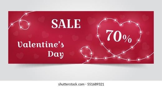 Happy Valentine's Day banners for sale and greeting cards with heart. Element for flyers, discounts, posters, vouchers, header and other printed and web materials. Vector template design.