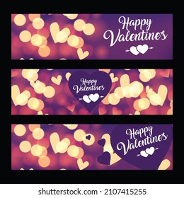 Happy Valentine's day banners. Shiny hearts and light