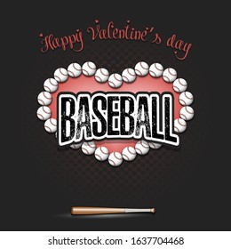 Happy Valentines Day. Baseball balls located in the form of a heart and hanging boot on an isolated background. Design pattern for greeting card, banner, poster, flyer, invitation. Vector illustration