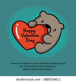 Happy Valentine's Day with bear, heart and typography characters. Nice vector illustration for Wallpapers, flyers, invitations, cards, posters, brochures, banners.