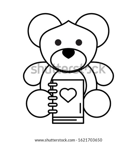 happy valentines day bear teddy with heart book vector illustration design
