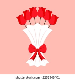 Happy Valentine's Day beautiful background with roses and red ribbon Vector. Valentine's Day.