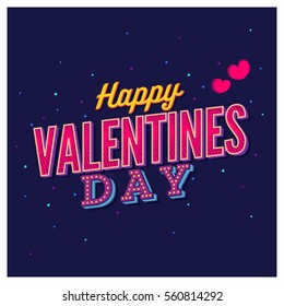 Happy Valentine's Day Beautiful and Creative Banner with Retro Style Typography and Hearts on Dark Background ideal for Poster, Card, Web, Promotion, Ads