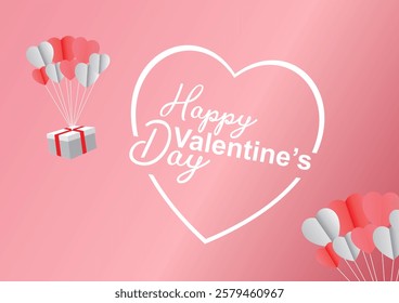 Happy Valentine's Day beautiful gift with love balloons and the beauty of the creator, pamphlets, greetings, posters