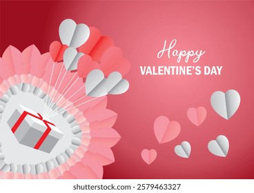 Happy Valentine's Day beautiful gift with love balloons and the beauty of the creator, pamphlets, greetings, posters